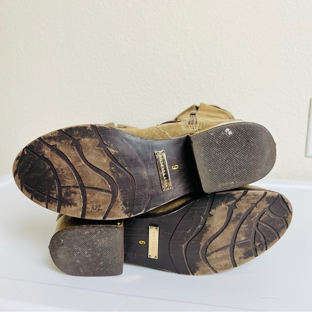 Very Volatile Suede Emperor Brown Gold Plated Knee High Zip Riding Boots - Picture 5 of 12